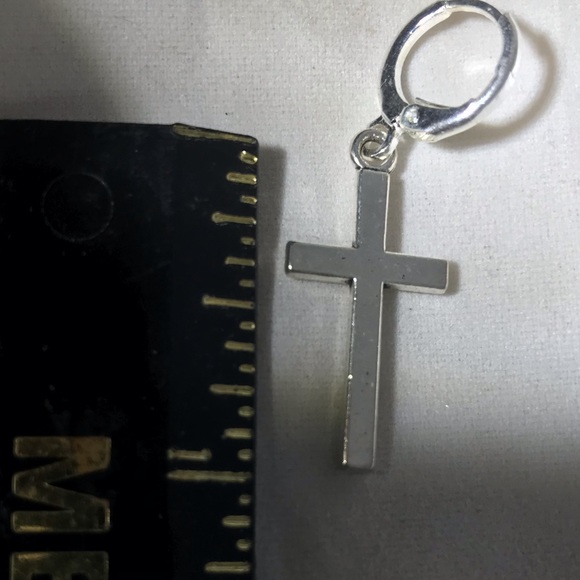Stainless Steel Silver 1” Cross Earrings - Picture 3 of 4